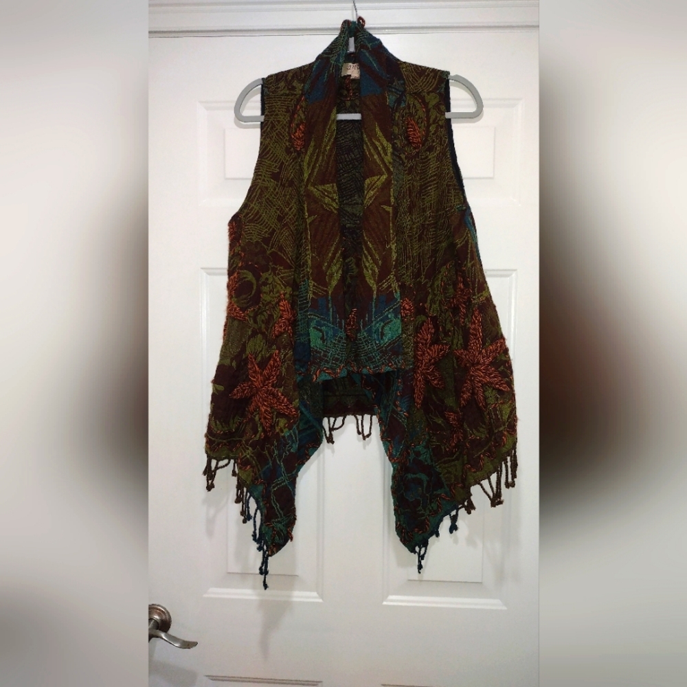 Anu 100% Wool Fringe Long Vest Size S/M